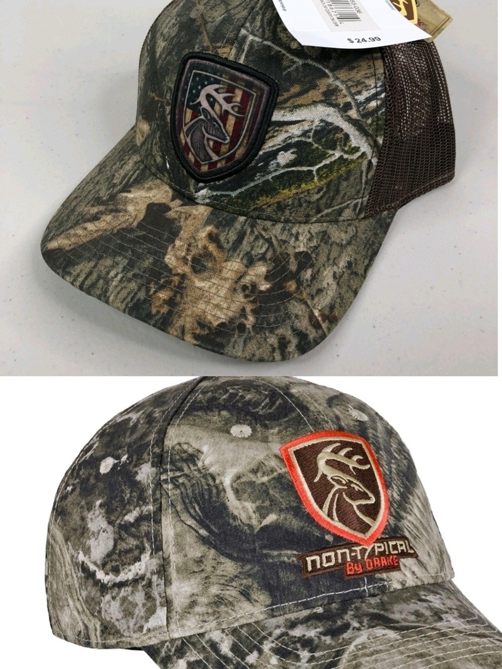 Lot 2 Drake Non-Typical Camo Shield Deer Buck Cap Hat MENS adjustable $50 Retail